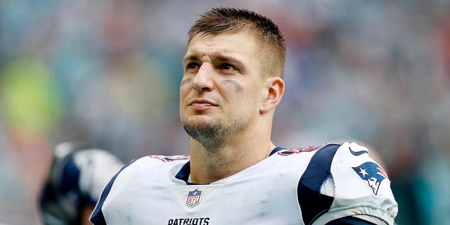 Rob Gronkowski of the New England Patriots against the Miami Dolphins at Hard Rock Stadium Dec. 9, 2018, in Miami, Fla.