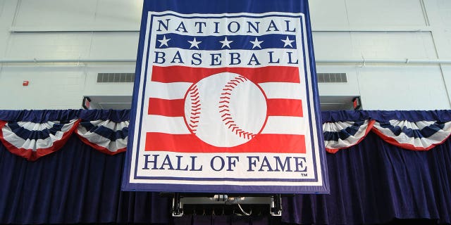 A general view of the stage during the Hall of Fame media availability at the Clark Sports Center on July 28, 2018 in Cooperstown, New York. 