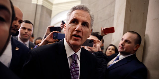 House Republican leader Kevin McCarthy (R-CA) returns to his office following a day of votes for the new speaker of the House at the US Capitol on Jan. 4, 2023 in Washington, DC 