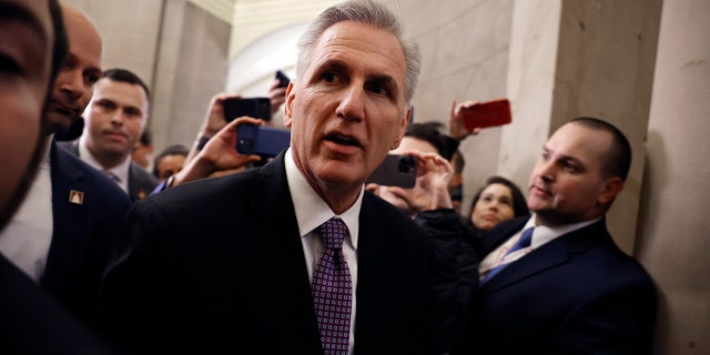 House Republican leader Kevin McCarthy (R-CA) returns to his office following a day of votes for the new speaker of the House at the US Capitol on Jan. 4, 2023 in Washington, DC 