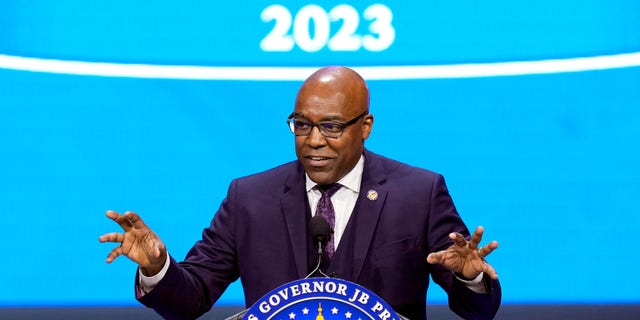 Illinois Attorney General Kwame Raoul delivers remarks after being sworn in for his second term as attorney general during a ceremony Monday, Jan. 9, 2023, in Springfield, Illinois. 