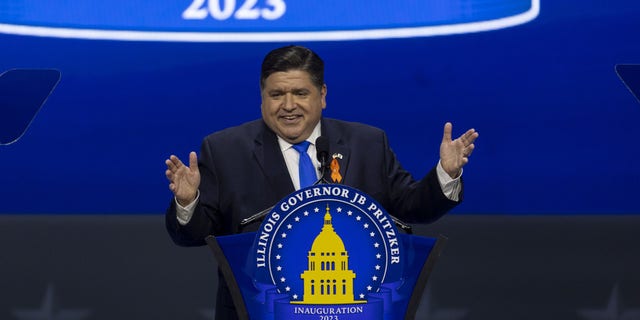 Gov. J.B. Pritzker speaks after being sworn in for a second term Monday, Jan. 9, 2023, during the inauguration ceremony at the Bank of Springfield Center in Springfield, Illinois.