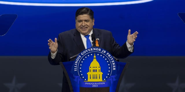 Gov. J.B. Pritzker speaks after being sworn in for a second term Monday, Jan. 9, 2023, during the inauguration ceremony at the Bank of Springfield Center in Springfield, Illinois.