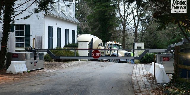 General view of the gate to the access road leading to the home of President Biden in Wilmington, Delaware, on Thursday, Jan. 12, 2023.