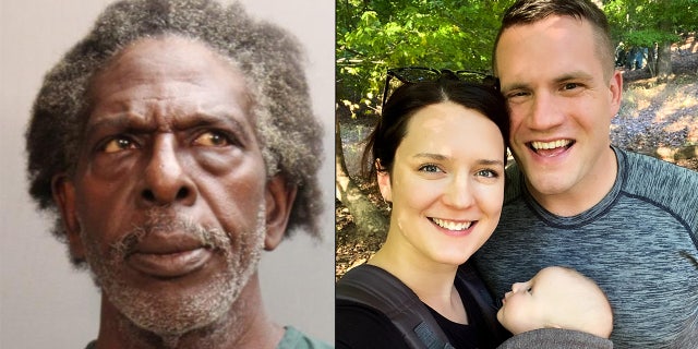 Henry Tenon booking photo, Jan.25, 2023; Jared and Kirsten Bridegan with their baby daughter.