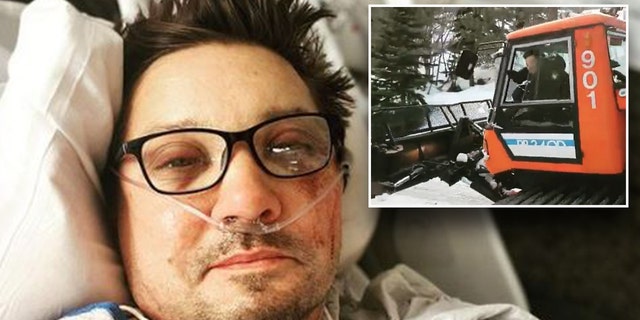 Jeremy Renner shares a selfie in the hospital after surgery following a snowplow accident.
