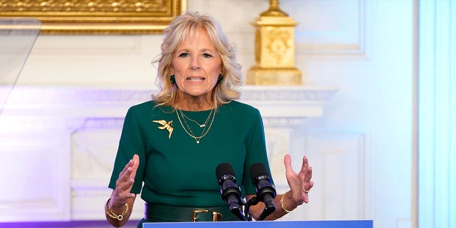 First lady Jill Biden speaks during an event at the White House, on Oct. 24, 2022, in Washington.