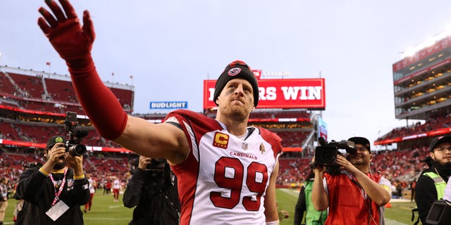 J.J. Watt #99 of the Arizona Cardinals walks off the field after the game against the San Francisco 49ers at Levi's Stadium on January 08, 2023, in Santa Clara, California.