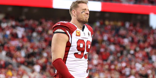 JJ Watt of the Arizona Cardinals looks on after a game against the San Francisco 49ers at Levi's Stadium on January 8, 2023 in Santa Clara, California.