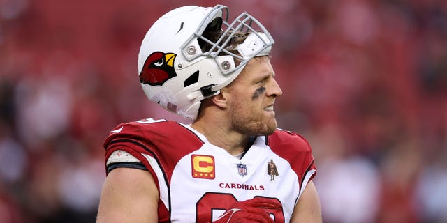 JJ Watt #99 of the Arizona Cardinals looks on during the game against the San Francisco 49ers at Levi's Stadium on January 8, 2023 in Santa Clara, California.