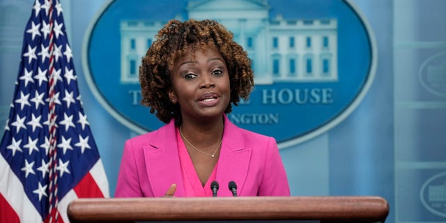 White House Press Secretary Karine Jean-Pierre speaks at the White House Daily Press Briefing on January 6, 2023 in Washington, DC.