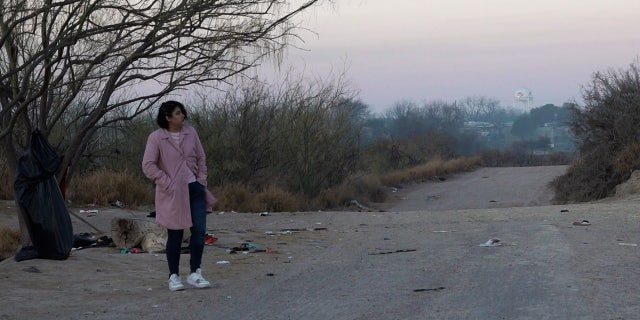Human trafficking survivor Karla Jacinto walks near the southern border Jan. 10, 2023, in Eagle Pass, Texas.