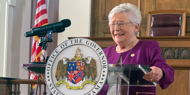 Alabama Gov. Kay Ivey speaks at a press conference at the state Capitol in Montgomery, on Aug. 27, 2020.