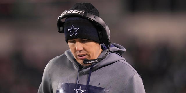 Offensive coordinator Kellen Moore of the Dallas Cowboys looks on against the Philadelphia Eagles at Lincoln Financial Field on January 8, 2022 in Philadelphia, Pennsylvania.