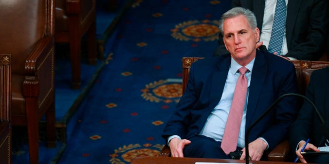 Rep. Kevin McCarthy, R-Calif., sits in the House Chamber during the third round of votes for House Speaker on the opening day of the 118th Congress on Tuesday, Jan. 3, 2023, at the U.S. Capitol in Washington D.C.