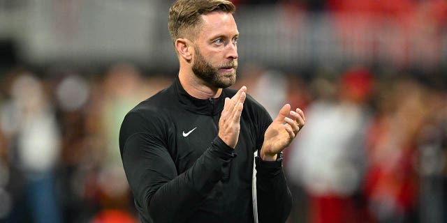 Arizona Cardinals head coach Kliff Kingsbury prior to the start of a game against the Atlanta Falcons Jan. 1, 2023, at Mercedes-Benz Stadium in Atlanta.