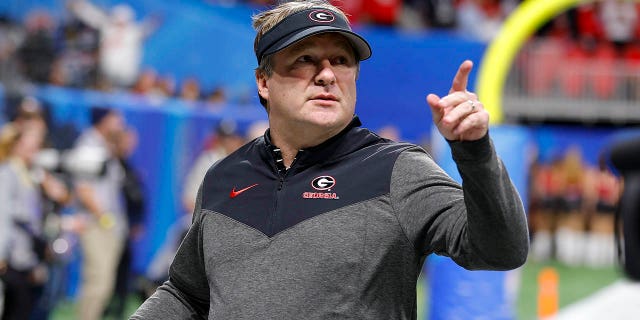 Head coach Kirby Smart of the Georgia Bulldogs heads to the tunnel prior to a game against the Ohio State Buckeyes in the Chick-fil-A Peach Bowl at Mercedes-Benz Stadium Dec. 31, 2022, in Atlanta.