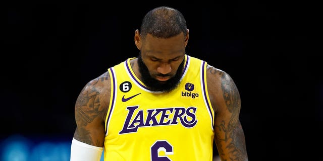 LeBron James #6 of the Los Angeles Lakers in the second half at Crypto.com Arena on January 24, 2023 in Los Angeles.