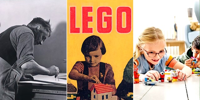 Far left: Danish carpenter Ole Kirk Christiansen (1891 to 1958) created the first LEGO in 1932 with a wooden car. He expanded the brand with toy bricks, which have been played with by generations of children.