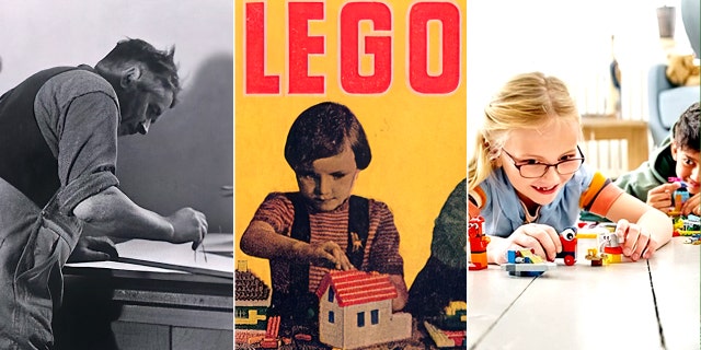 Far left: Danish carpenter Ole Kirk Christiansen (1891 to 1958) created the first LEGO in 1932 with a wooden car. He expanded the brand with toy bricks, which have been played with by generations of children.