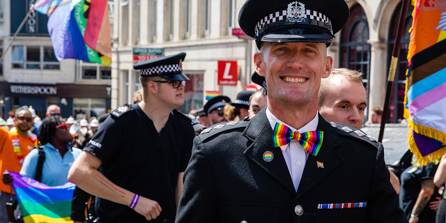 Police officers take part in the 30th anniversary Brighton & Hove Pride LGBTQ+ Community Parade on Aug. 6, 2022 in Brighton, United Kingdom.