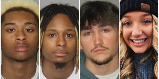 Headshots of three of the suspects in the Madison Brooks case and a photo of Madison Brooks