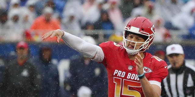 AFC quarterback Patrick Mahomes throws during the NFL Pro Bowl at Camping World Stadium in Orlando on Sunday, January 27, 2019. 