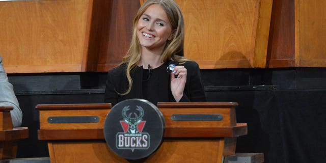 Mallory Edens of the Milwaukee Bucks during the 2014 NBA Draft Lottery on May 20, 2014 on ABC News "Good morning america" Times Square studio in New York City.