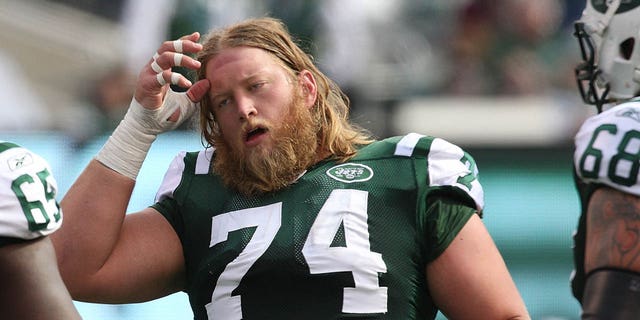 Center Nick Mangold of the New York Jets during the San Diego Chargers game at MetLife Stadium on Oct. 23, 2011, in East Rutherford, New Jersey.