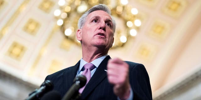 Speaker of the House Kevin McCarthy, R-Calif., conducts a news conference in the US Capitol's Statuary Hall in Washington, DC, on Jan 12, 2023.