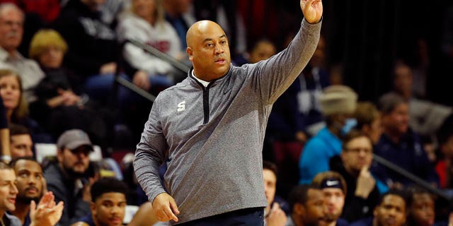 Penn State head coach Micah Shrewsberry instructs his team as they play Rutgers during the first half of a game in Piscataway, New Jersey on Tuesday, January 24, 2023. 