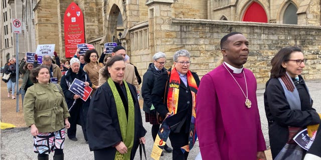 Religious leaders, who are now suing the state of Missouri, rally against its abortion ban.