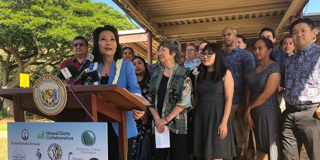 Lt. Gov. Sylvia Luke speaks at a news conference in Honolulu, Hawaii, on Jan. 17, 2023. Hawaii has unveiled a plan to make preschool available to all children ages three and four.