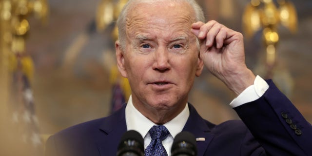 President Biden makes an announcement on additional military support for Ukraine in the Roosevelt Room of the White House in Washington, D.C., on Wednesday.