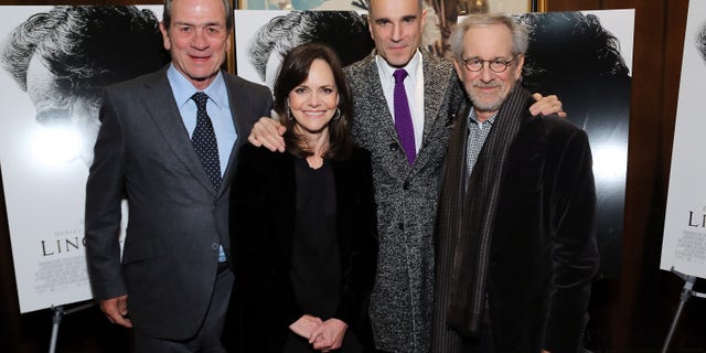 Field, flanked by Tommy Lee Jones, Daniel Day-Lewis and Steven Spielberg, was cast as Mary Todd in 2012's "Lincoln."