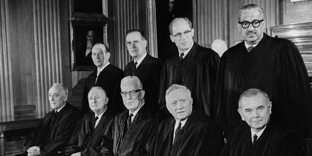 On Jan. 22, 1973, the Supreme Court, chaired by Chief Justice Warren Burger (center, bottom row) and including William O. Douglas, William J. Brennan Jr., Potter Stewart, Byron White, Thurgood Marshall, Harry Blackmun, Lewis F. Powell Jr. and William Rehnquist, issued its landmark Roe v. Wade decision. The court ruled that the unduly restrictive state regulation of abortion was unconstitutional — and that the Constitution protected a woman's choice of an abortion without excessive government restriction.
