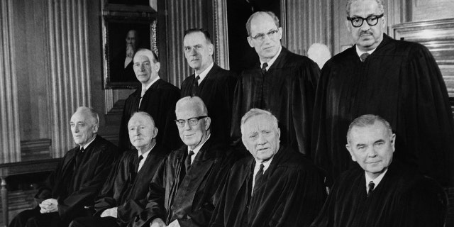 On Jan. 22, 1973, the Supreme Court, chaired by Chief Justice Warren Burger (center, bottom row) and including William O. Douglas, William J. Brennan Jr., Potter Stewart, Byron White, Thurgood Marshall, Harry Blackmun, Lewis F. Powell Jr. and William Rehnquist, issued its landmark Roe v. Wade decision. The court ruled that the unduly restrictive state regulation of abortion was unconstitutional — and that the Constitution protected a woman's choice of an abortion without excessive government restriction.