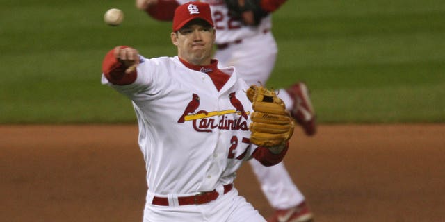 Scott Rolen of the St. Louis Cardinals throws to first during Game Four of the 2006 World Series on October 26, 2006 at Busch Stadium in St. Louis, Missouri.  The Cardinals defeated the Tigers 5-4  