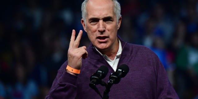 Sen. Bob Casey (D-PA) addresses supporters during a rally with U.S. President Joe Biden, former President Barack Obama, Pennsylvania Democratic Senate nominee John Fetterman, and Democratic gubernatorial nominee Josh Shapiro at the Liacouras Center on November 5, 2022 in Philadelphia, Pennsylvania.