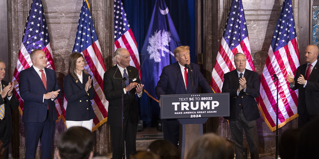 Former President Donald Trump speaks during a campaign event at the State House in Columbia, South Carolina on Saturday, Jan. 28, 2023.