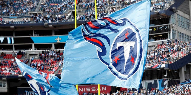 A general view of the Tennessee Titans flags during the game between the New Orleans Saints and the Tennessee Titans at Nissan Stadium on November 14, 2021 in Nashville, Tennessee. 