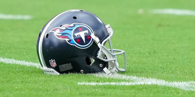 A general view of a Tennessee Titans helmet prior to the game against the Las Vegas Raiders at Nissan Stadium on September 25, 2022 in Nashville, Tennessee. 