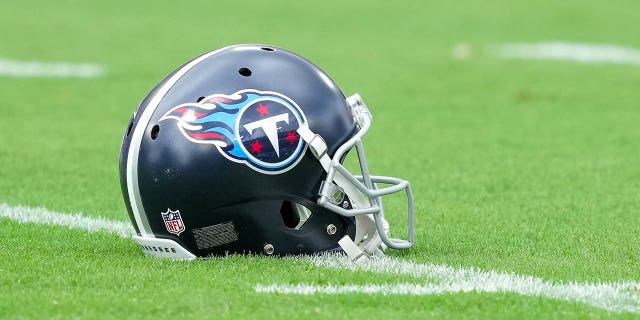 A general view of a Tennessee Titans helmet prior to the game against the Las Vegas Raiders at Nissan Stadium on September 25, 2022 in Nashville, Tennessee. 