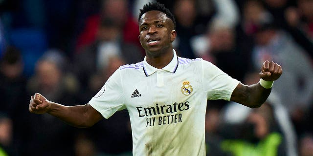 Vinicius Junior of Real Madrid CF reacts after the game during Copa del Rey Quarter Final match between Real Madrid CF and Atletico Madrid at Estadio Santiago Bernabeu on January 26, 2023 in Madrid, Spain.