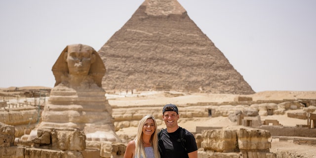 Hudson and Emily Crider are experiencing the wonders of the world, including the Pyramids of Giza in Egypt while traveling across the globe.