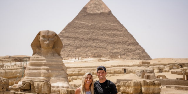 Hudson and Emily Crider are experiencing the wonders of the world, including the Pyramids of Giza in Egypt while traveling across the globe.