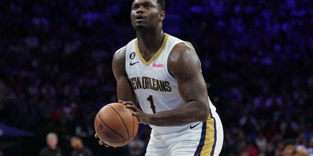 Zion Williamson of the New Orleans Pelicans prepares to shoot a free throw during a game against the Philadelphia 76ers on January 2, 2023 at the Wells Fargo Center in Philadelphia.
