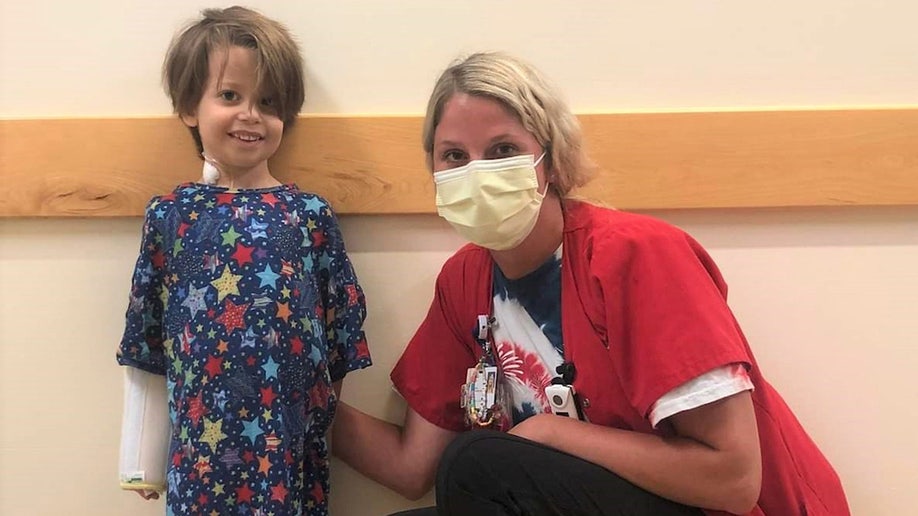 Beckett Culp with Riley Children's Hospital Nurse Angie Parsley