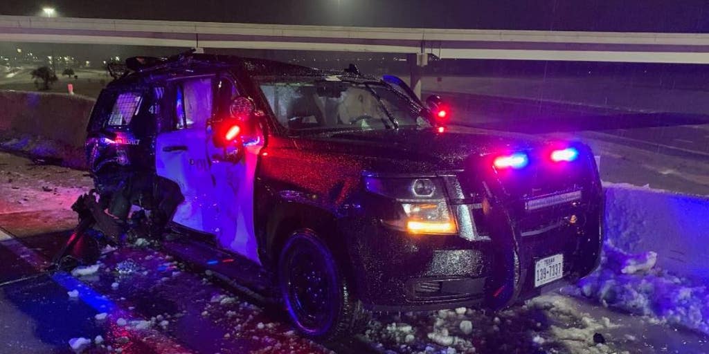 Texas officer escapes after 18-wheeler strikes vehicle on icy highway; empty cruiser hit by 2 additional semis