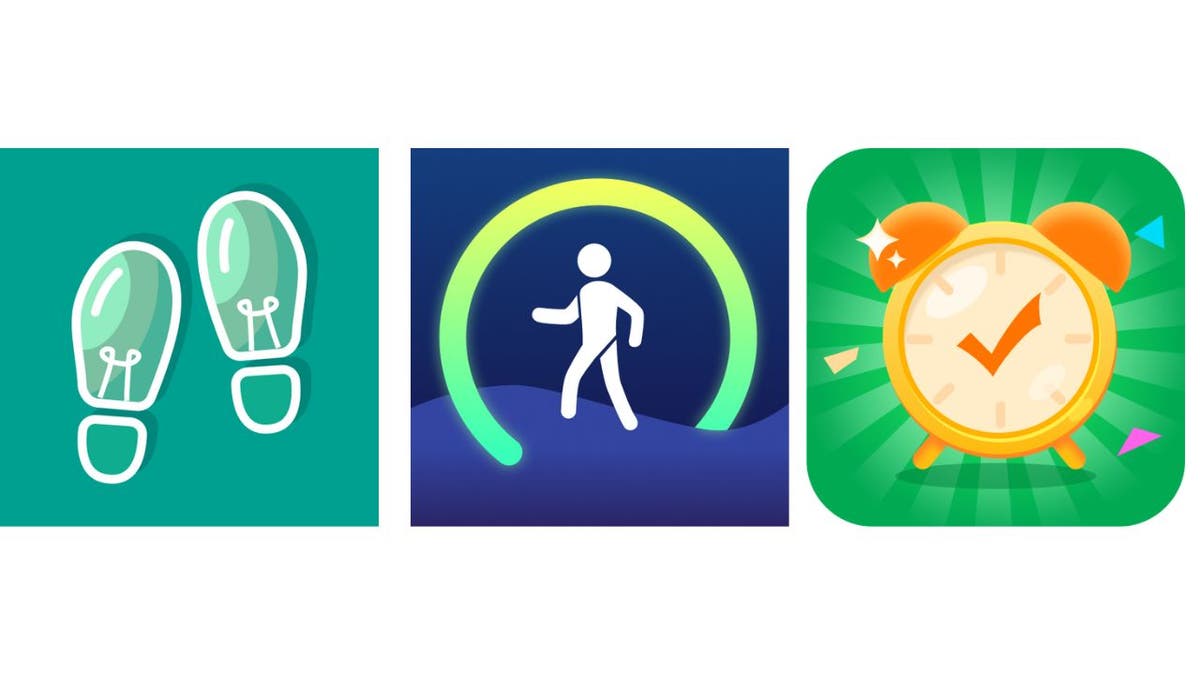 3 app logos including exercise and alarm clock 